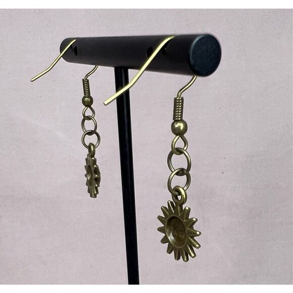Handmade Dangly Bronze Sun and Moon Earrings - Picture 3 of 3